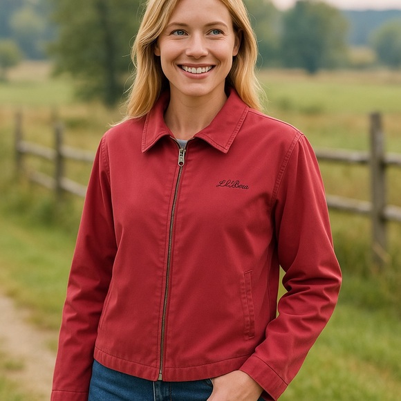 L.L. Bean Jackets & Blazers - L.L. Bean Vintage Y2K Women's M P Red Jacket Logo Casual Chore Barn Coat READ